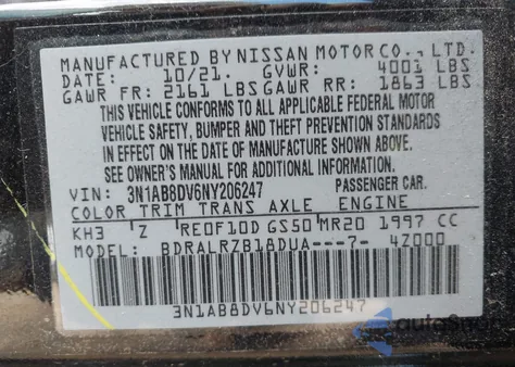 2022 Nissan Sentra Sr Xtronic Cvt from USA, damaged, VIN 3N1AB8DV6NY206247
